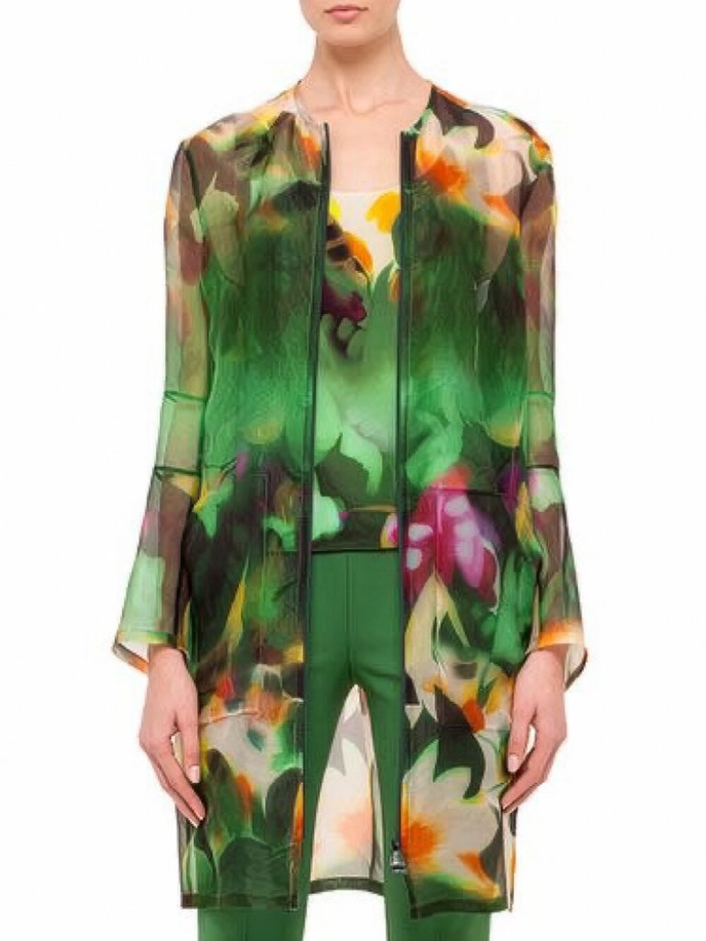 Akris Grand Hedge Print Silk Organza Topper Coat Diedra Multicolor Size US 8 NWT